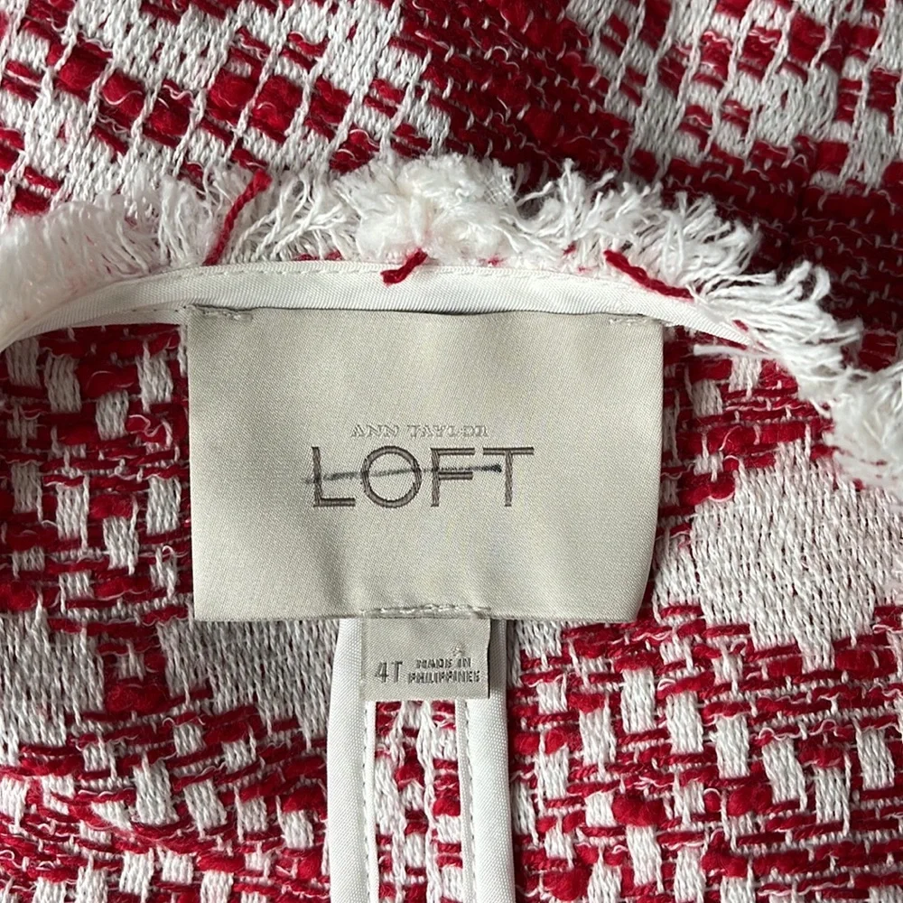 Ann Taylor LOFT Multi Pattern Textured Fringe Boho Open Blazer - Picture 5 of 8